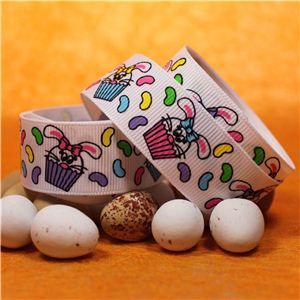 Easter Ribbon - Bunny Cupcake/White